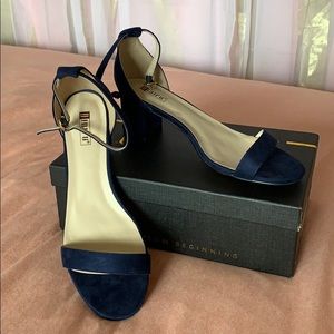 IDIFU Women’s Ankle Strap Block Heels Pump Navy